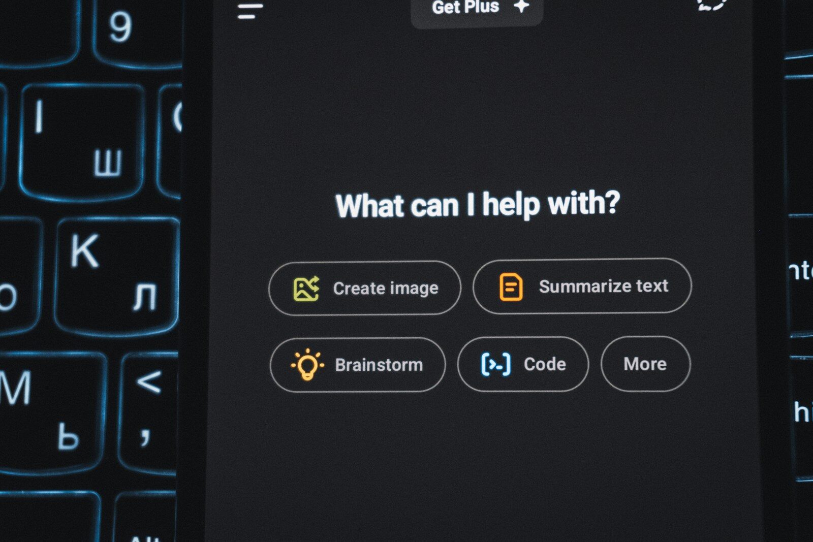 Ai interface on a glowing keyboard